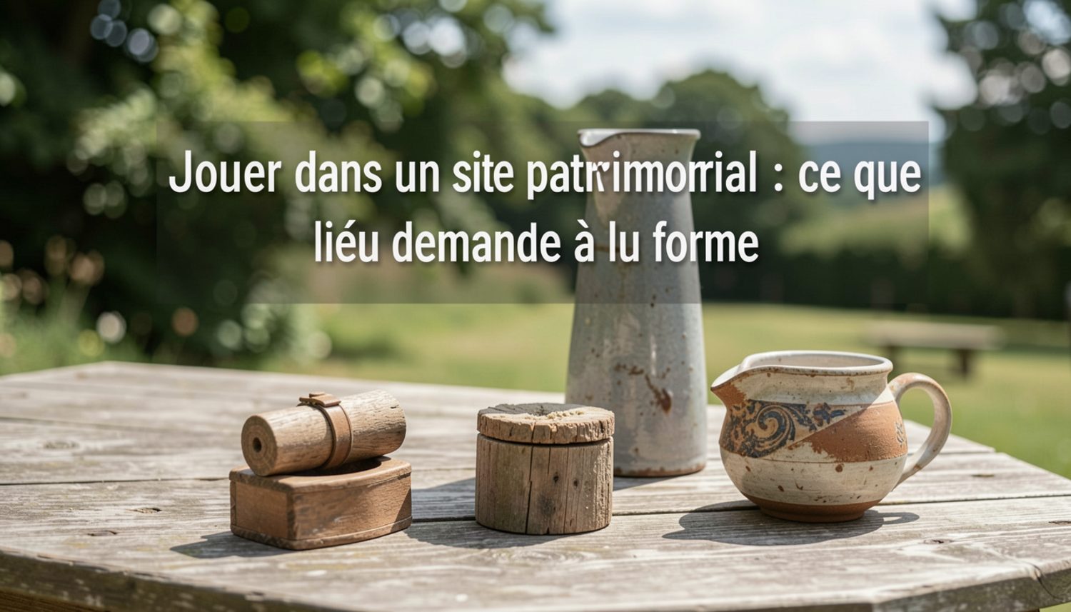 Allée d’un parc patrimonial bordée d’arbres anciens, une petite forme installée sur la pelouse, spectateurs debout à distance des massifs.