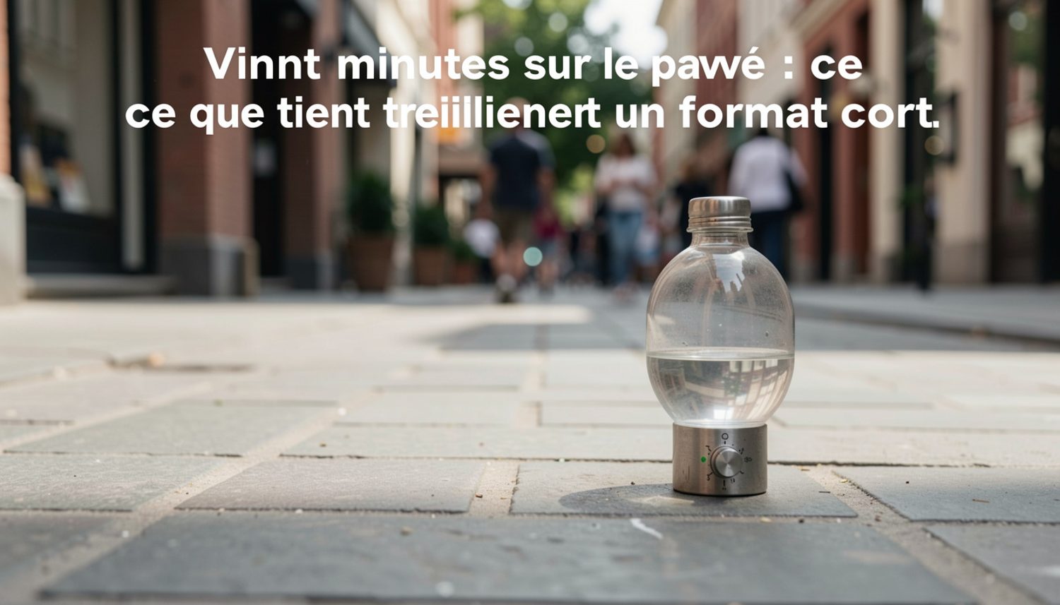 Interprète seul sur le pavé d’une place, chronomètre posé sur une caisse, cercle de spectateurs encore clairsemé.